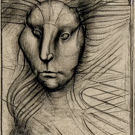 Image similar to four faced creature, drawn by da vinci