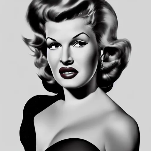 Image similar to rita hayworth, pinup, in the style of alex ross, 2 d, 4 k, unreal, intricate, digital painting, highly detailed, artstation, sharp focus, illustration,