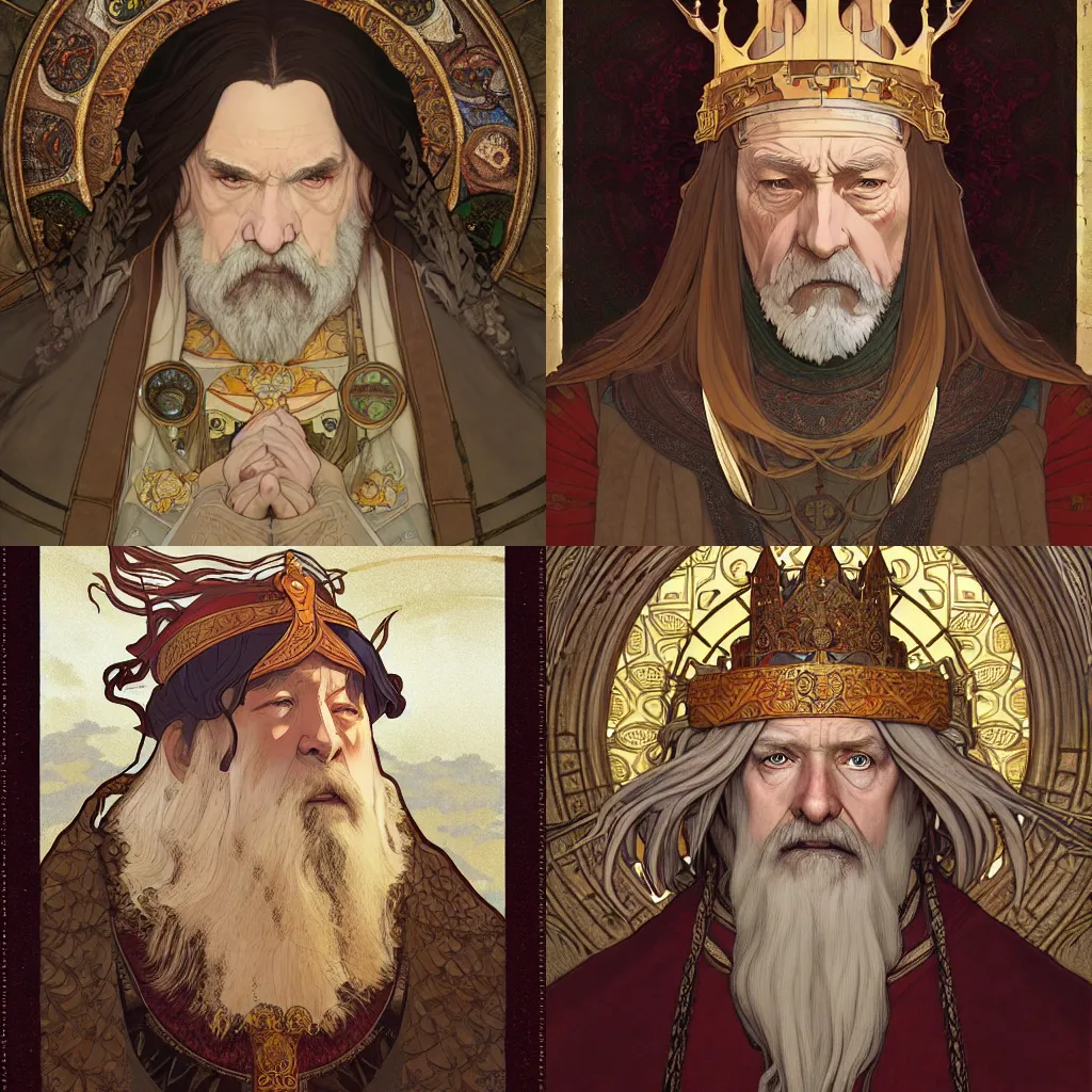 Prompt: portrait of a medieval old king, path traced, highly detailed, high quality, digital painting, by studio ghibli and alphonse mucha, leesha hannigan, hidari, disney