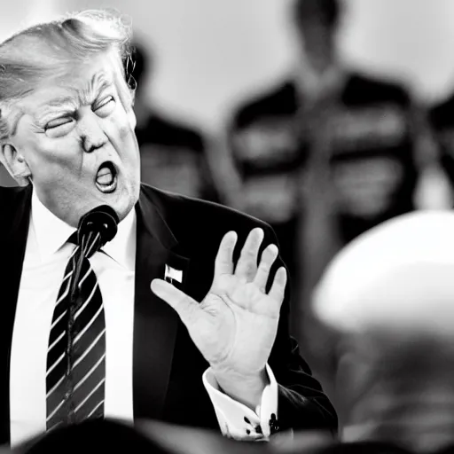 Image similar to Trump yelling at Biden, b&w photograph,