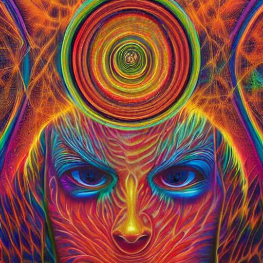 Image similar to alex grey painting of the dmt waiting room