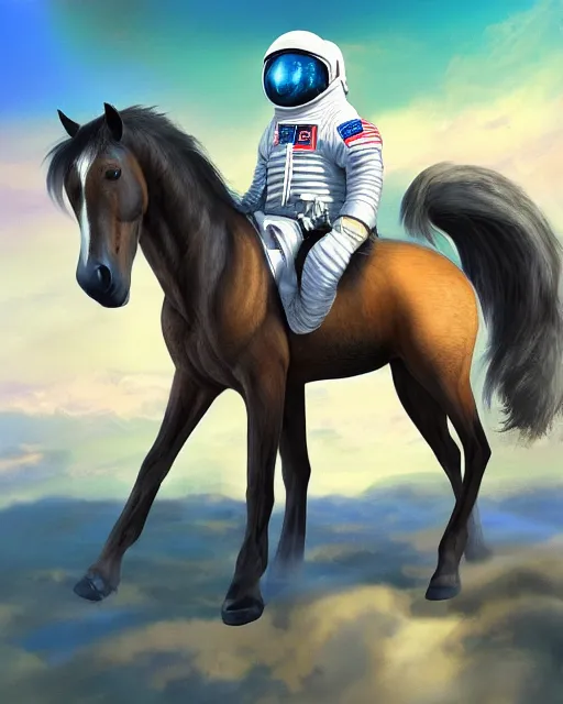 Image similar to horse sitting on top of astronaut, artstation