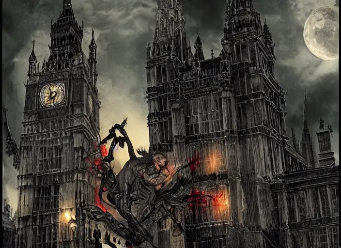 Image similar to vampires attacking london, gothic, horror, realistic, intricate, detailed, scary, beautiful, trending on artstation, masterpiece