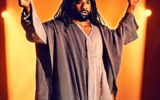 Prompt: kanye west as jesus christ in jesus christ superstar (1973)