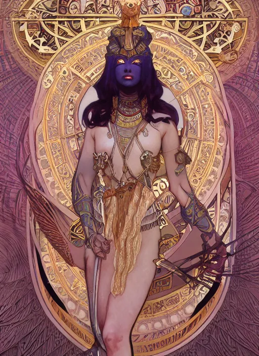 Prompt: Egyptian God of Death, cute, fantasy, intricate, elegant, highly detailed, digital painting, 4k, HDR, concept art, smooth, sharp focus, illustration, art by alphonse mucha,artgerm, H R Giger