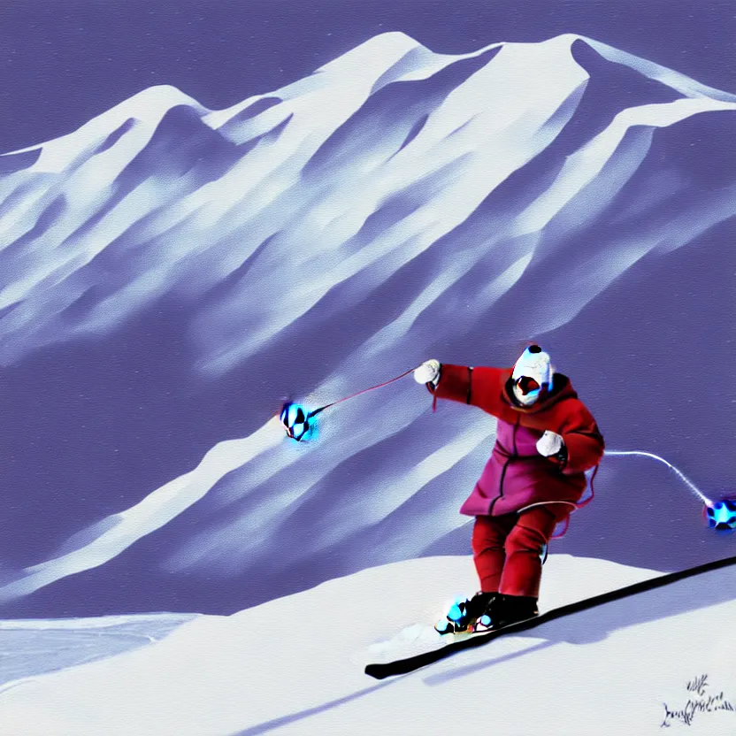 Image similar to pope skiing on a snowy mountain slope, digital painting, concept art, matte painting