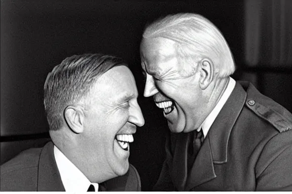 Image similar to “ very very intricate photorealistic photo of hitler and joe biden laughing together, detailed natural lighting, award - winning crisp details ”