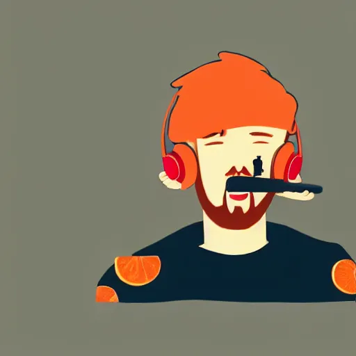 Image similar to streamer on twitch with black hat, stubble, ginger hair, orange hair, black cap, stubbles, red headphones, in the style of tatsuro kiuchi, art, abstract