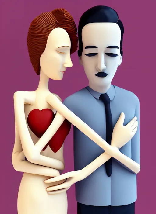 Image similar to style of santiago calatrava, perfectly centered symmetrical balanced male and female portrait of man and woman in love sharing one heart. high coherence ; 3 d cartoon 8 k ultra hd