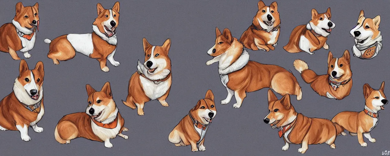 Prompt: huge mechanical corgis in the artstyle of bakaarts