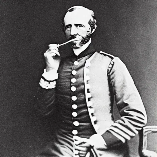 Image similar to A 1858 photo of General Pitzer a union general oddly shows him eating a burrito