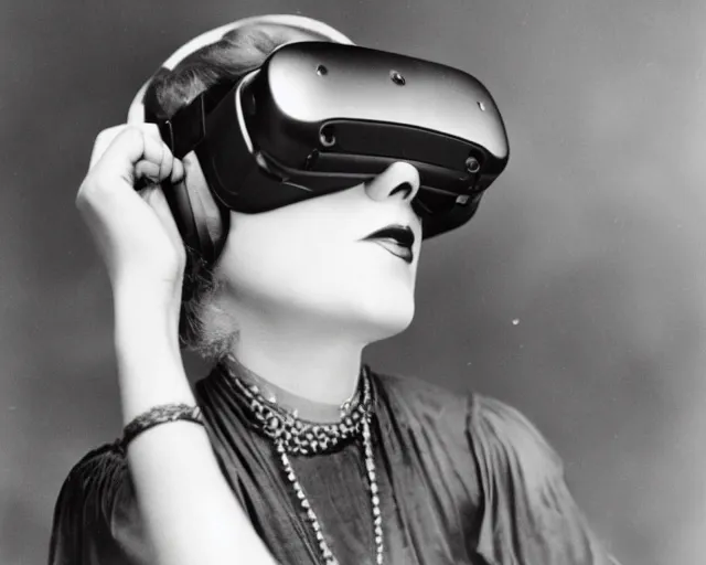 Image similar to 1 9 2 0 s photo of a flapper girl wearing a vr virtual reality headset