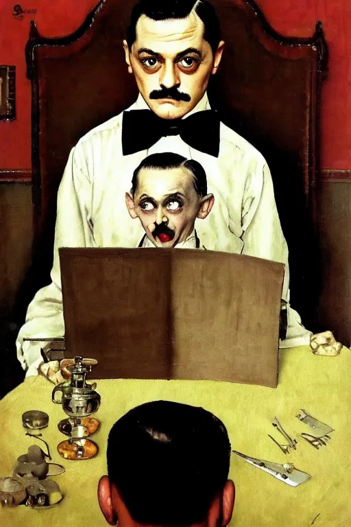 Image similar to portrait of gomez addams from the addams family painted by norman rockwell