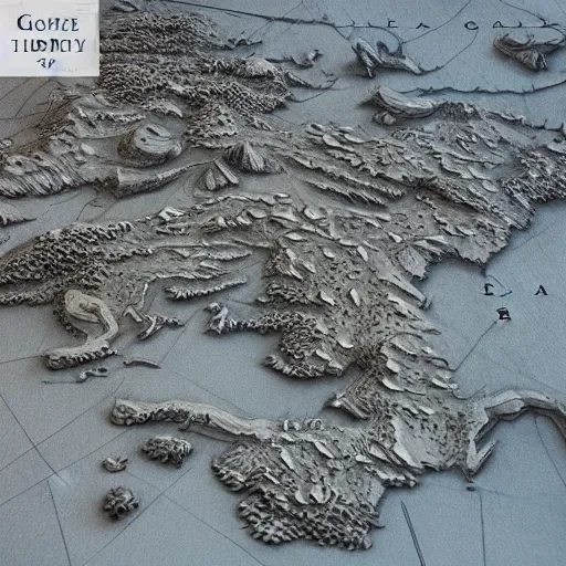 Image similar to the miniature 3d map for Game of Thrones, highly detailed, very detailed, 4k