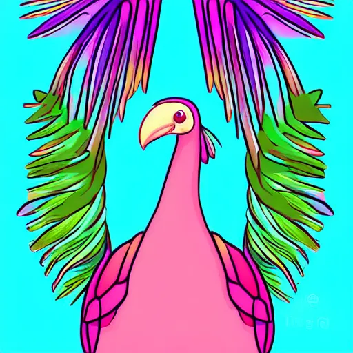 Image similar to cute digital illustration of an antropomorphic dodo bird. super cute. tropical. colorful.