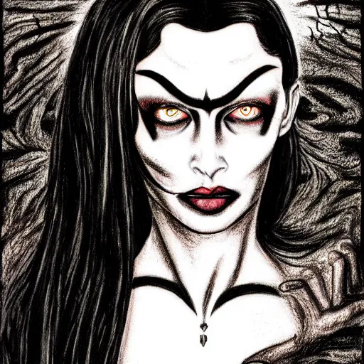 Image similar to a scary drawing of megan fox as morticia addams as death of the endless by junji ito, horror, madness