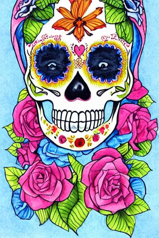 Image similar to Illustration of a sugar skull day of the dead girl, art by Maria Sibylla Merian