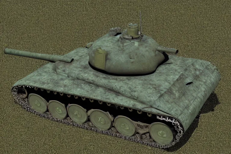 Prompt: 3d render of amrican 1944 tank M4 Sherman angled front plate cast turret hidden in bush camo netting dark gritty photo ((((grunge)))) barrel peaking out of the bush ((((((green grey color palette) cinematic ((((((Fury 2014 film)))))) detailed european forest Belgium summer overcast cloudy day
