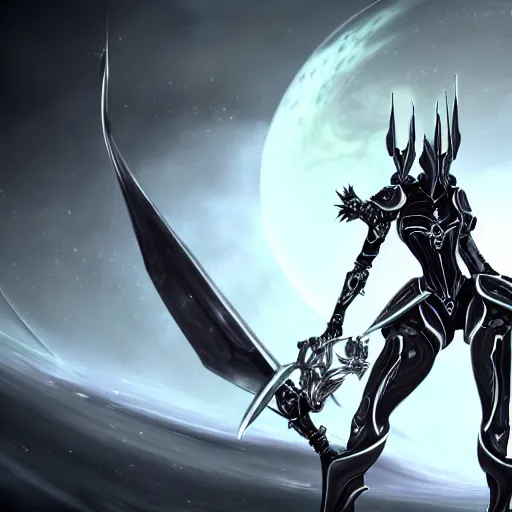 Image similar to highly detailed exquisite fanart, of a beautiful female warframe, but as an anthropomorphic robot dragon, matte black metal armor with white accents, close-up shot, a katana-like sword resting on her hip, epic cinematic shot, sharp claws for hands, professional digital art, high end digital art, singular, realistic, captura, DeviantArt, artstation, Furaffinity, 8k HD render