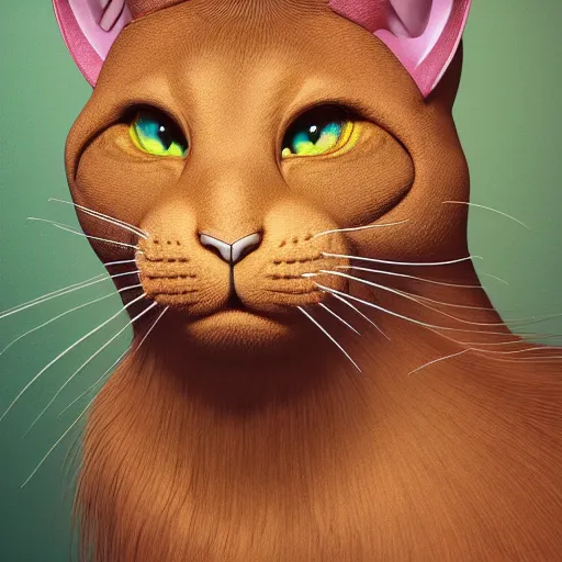 Image similar to portrait a half rabbit, half cat chimera, liquid oilpaint, gustave dore, leonardo da vinci, trending on artstation, lucid and intricate, rectilinear, digital art, octane, redshift, vray, 8 k, 6 4 megapixels, zbrush central, behance hd, hypermaximalist, well rendered