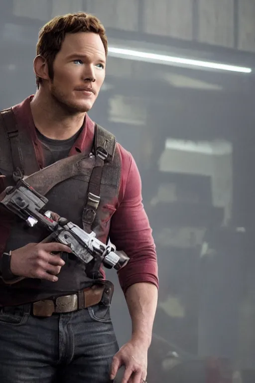 Image similar to a movie still of chris pratt as mario, highly detailed, studio lighting