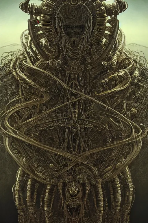 Prompt: majestic hive mind god, doom sf biomechanical, intricate artwork masterpiece, ominous, matte painting movie poster, golden ratio, trending on cgsociety, intricate, epic, trending on artstation, by h. r. giger and zdizslaw beksinski, highly detailed, vibrant, production cinematic character render, ultra high quality model