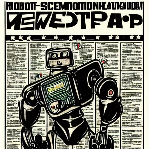 Image similar to robot in retro sci fi pulp newsprint illustration cover
