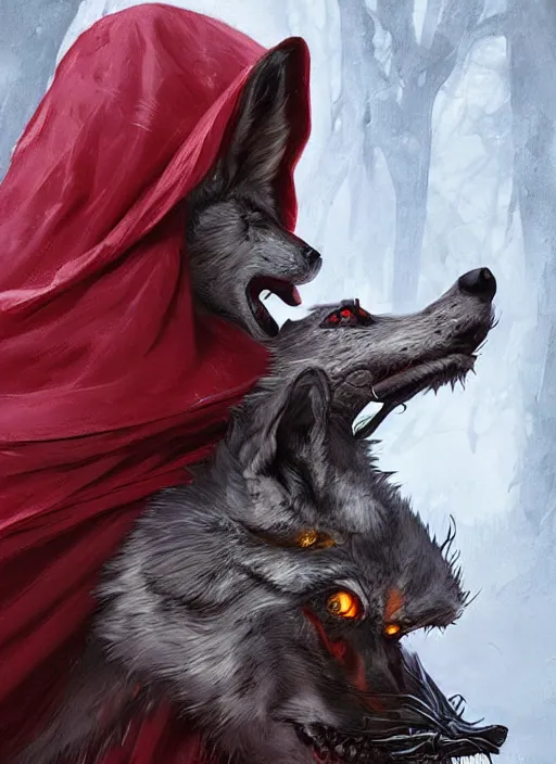 Image similar to digital _ painting _ of _ little red riding hood wolf slayer _ by _ filipe _ pagliuso _ and _ justin _ gerard _ symmetric _ fantasy _ highly _ detailed _ realistic _ intricate _ port