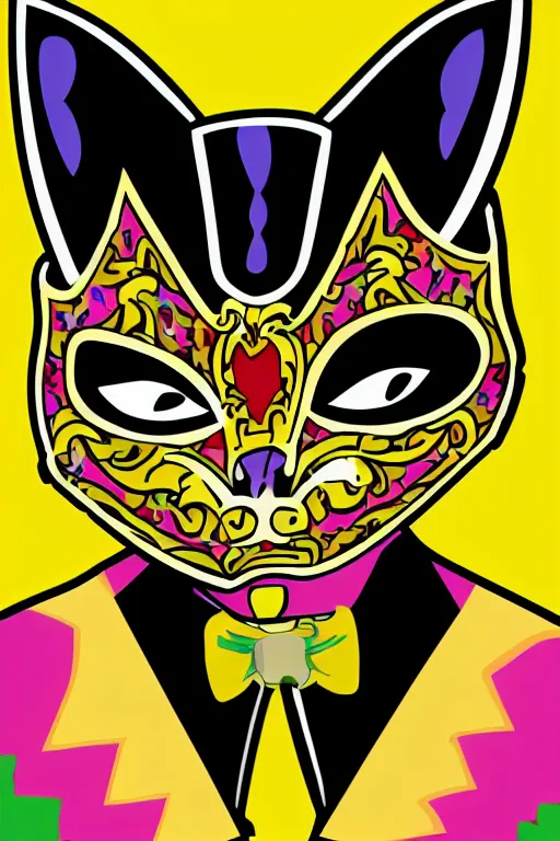 Image similar to Portrait of a cat as a Mexican wrestler in a mask, sticker, colorful, illustration, highly detailed, simple, smooth and clean vector curves, no jagged lines, vector art, smooth