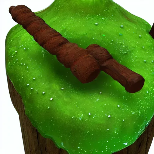 Image similar to wooden staff with green slime on it, octane render