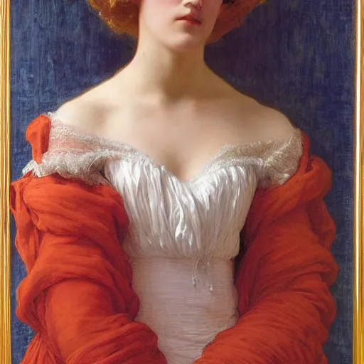 Prompt: portrait en buste of lea seydoux in an edwardian dress by frederic william burton and frederic leighton, abundantly detailed, perfectly detailed eyes