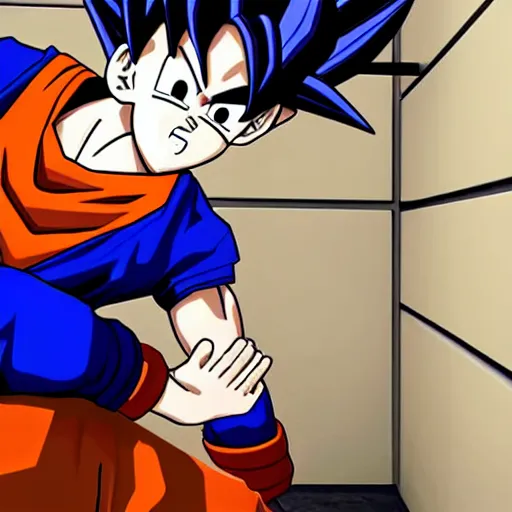 Image similar to 3 d render of goku sitting on the toilet