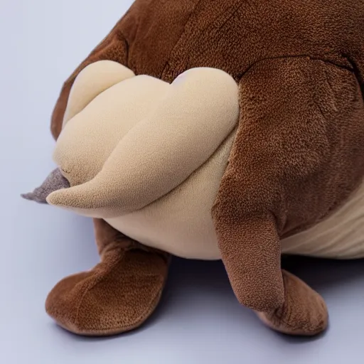 Image similar to a walrus plush. beautifully made, detailed, cute, soft. high quality, studio lighting, product image