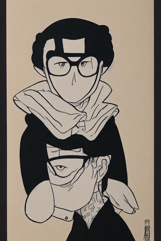 Prompt: portrait of young man wearing black medical mask, style of osamu tezuka