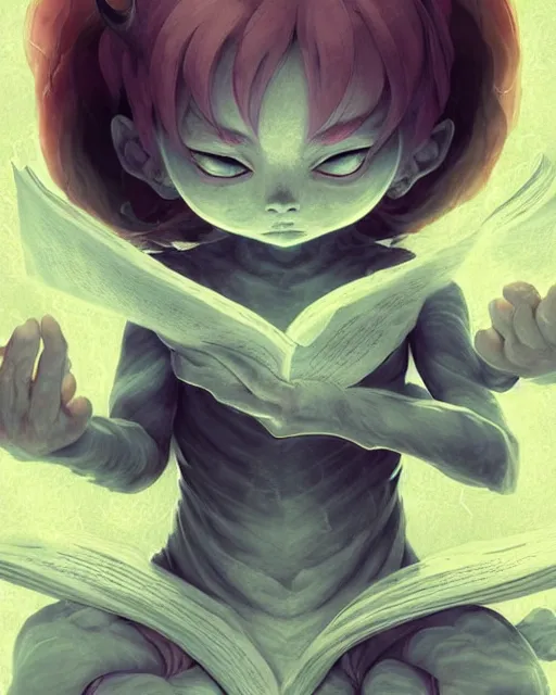 Prompt: a tiny cute demon meditating, wrapped in sacred parchment with glowing text, smooth, intricate, elegant, digital painting, artstation, power runes, pulsing energy, concept art, sharp focus, octane render, illustration, art by shintaro kago and carne griffiths, overwatch character,