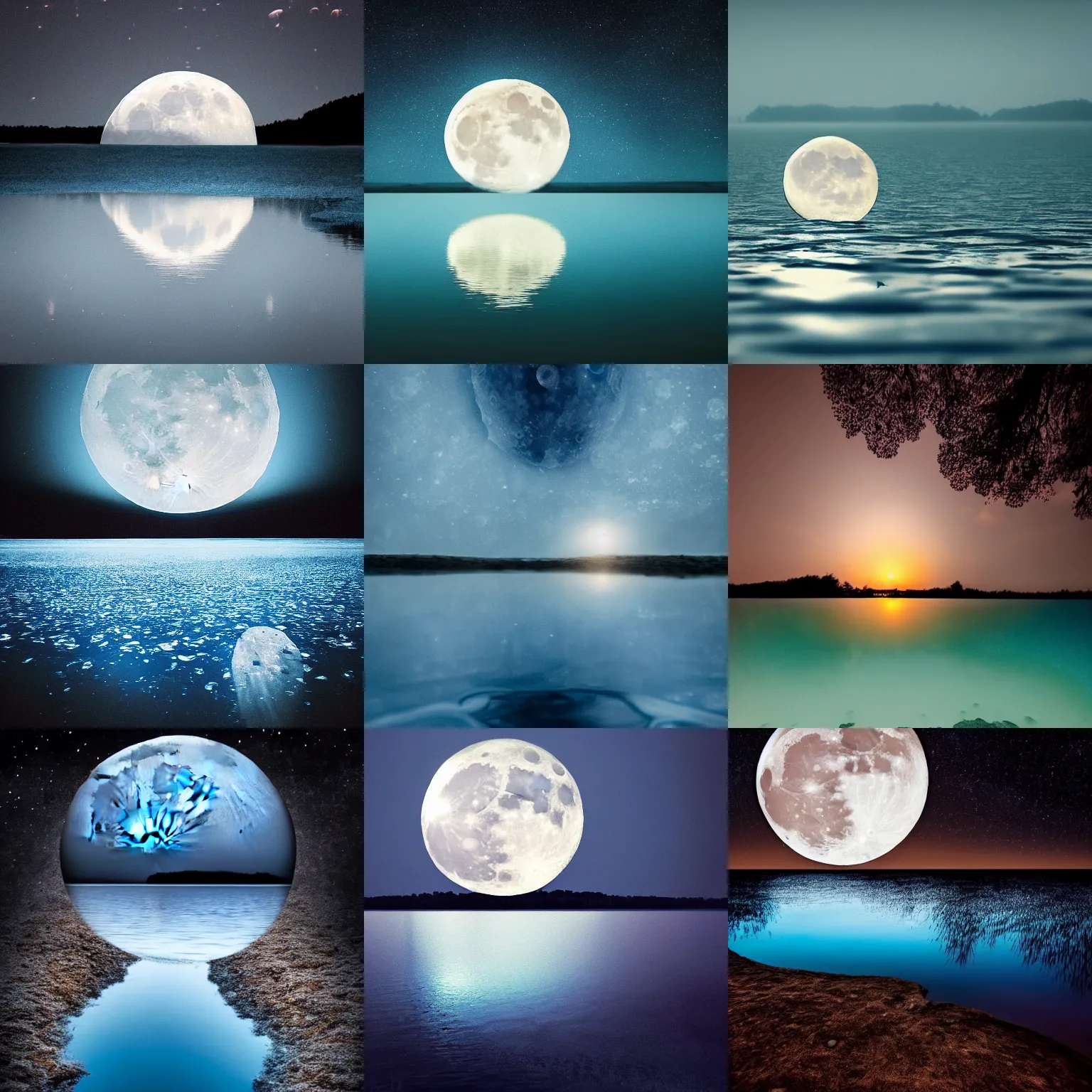 Prompt: a moon in a bottom of a lake, magical, blue tones, atmospheric, award winning photo