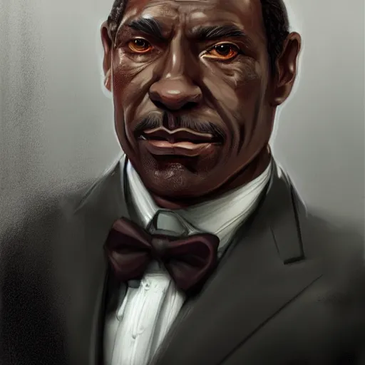 Image similar to a portrait of a muscular older black man with cornrows and a suit with a monocle on, D&D, sci-fi, elegant, hopeful, muscular, highly detailed, digital painting, artstation, concept art, smooth, sharp focus, illustration