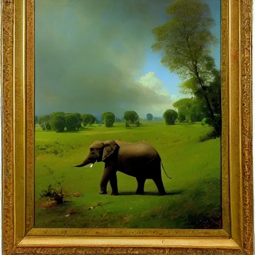 Prompt: Portrait of an elephant on a green meadow, style Aivazovsky Ivan