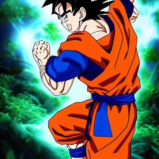 Prompt: Goku is a ninja, in a spring forest, digital art, trending on artstation, HDR