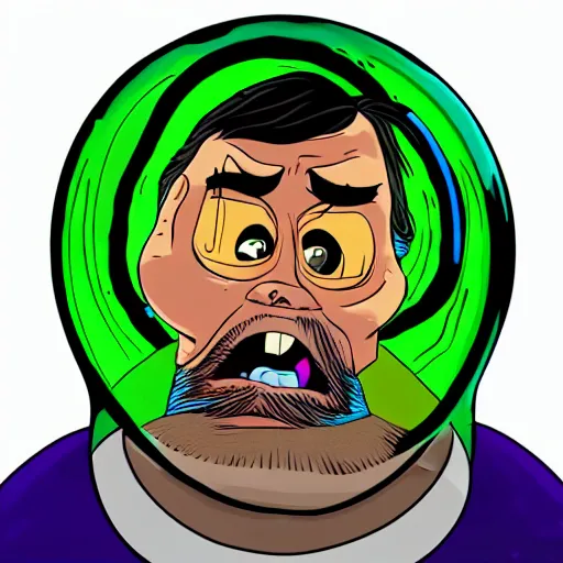 Prompt: Jack Black trapped inside a large bubble, day of the tentacle style, fish eye