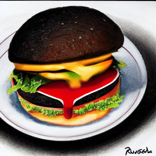 Prompt: A photorealistic close-up of a lava burger, realism