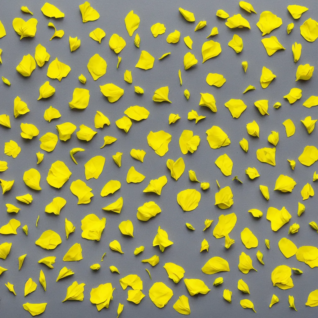 Prompt: 9 separate yellow flower petals of various kinds, botanical illustration, solid white background, 8 k