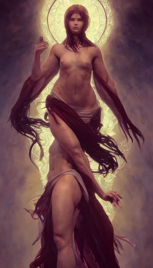 Image similar to seraphim, perfectly-centered-painting of the most beautiful women on the planet, sweaty, dynamic action pose, insane, intricate, highly detailed, digital painting, artstation, concept art, smooth, sharp focus, illustration, Unreal Engine 5, 8K, art by artgerm and greg rutkowski and alphonse mucha