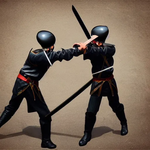 Image similar to Two knights sword fighting, hyper realistic, HD, HQ, photo realistic