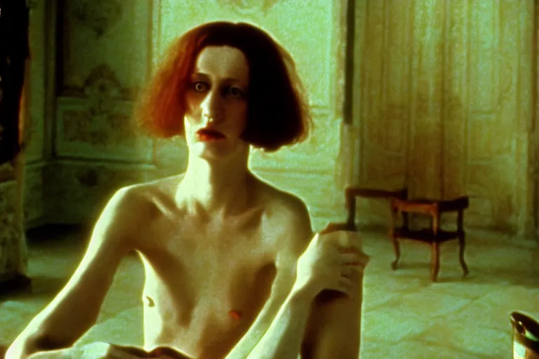 Image similar to a movie still by walerian borowczyk, immoral tales, grain, technicolor, high definition, remastered, wide angle, 7 0 mm, wide shot, cinematic