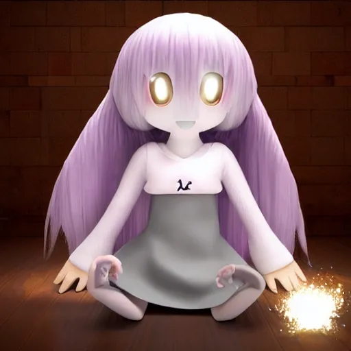 Image similar to cute fumo plush of a girl who summoned an imaginary friend using an ouija board, ghost, outline glow, vray