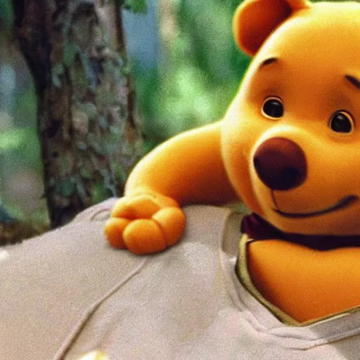 Image similar to A still of Keanu Reeves as Winnie the Pooh