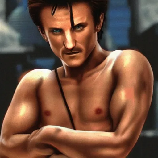 Image similar to portrait of sean penn in double dragon video game splash screen