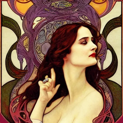 Image similar to eva green, mucha style, art nouveau,