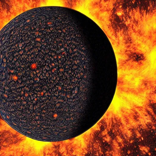 Image similar to A large, volcanic planet with shadows coming out of it